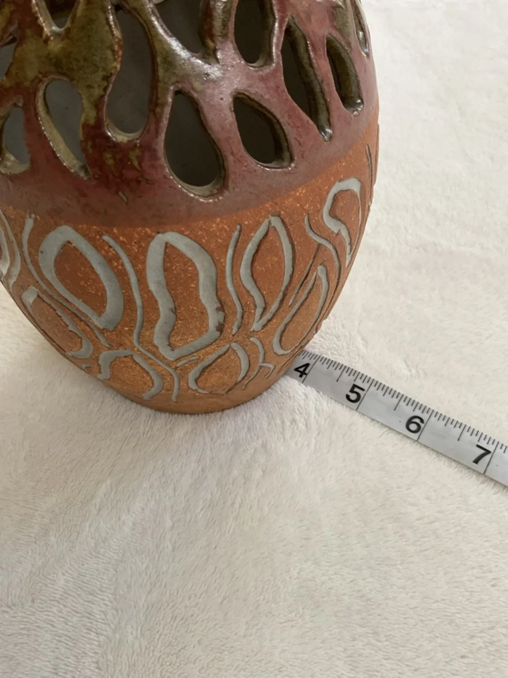 Vintage Signed Studio Pottery Pierced Art Vase Handmade Ceramic 8” Brutalist